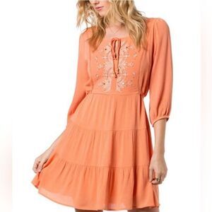 MISS ME Coral Embroidered Boho Dress